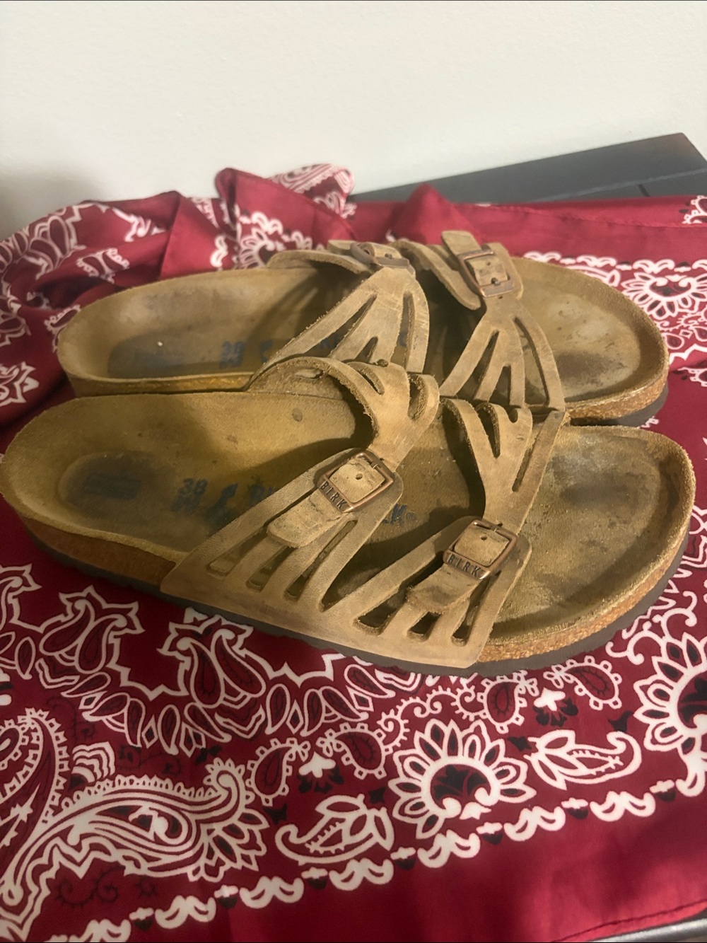 Birkenstock Tan Multi-Strap Buckle Sandals